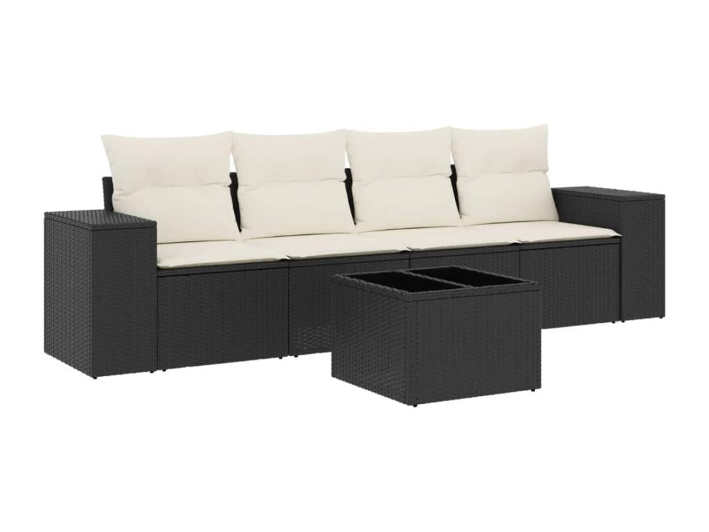 Salon de jardin 5 pcs avec coussins noir résine tressée OBWO90817