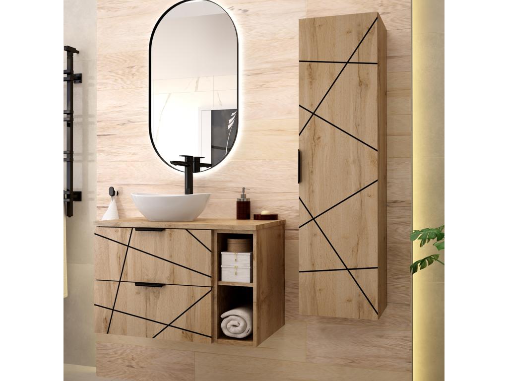 Ensemble meuble simple vasque 80cm 2 niches et colonne Zensova Bois GMHC94676