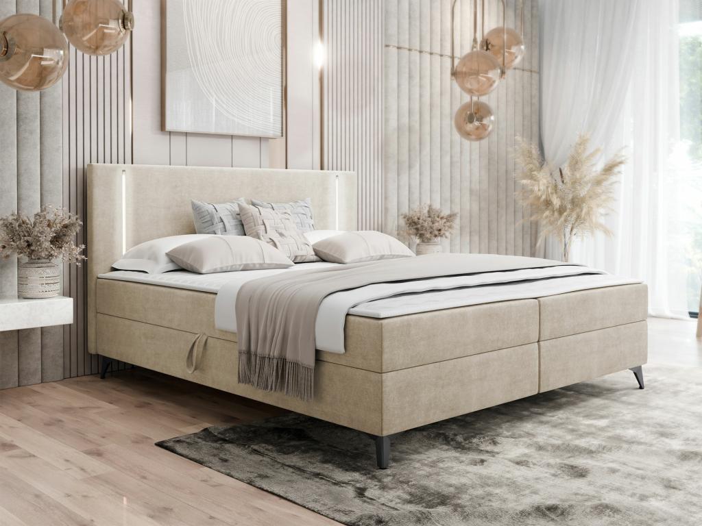 Lit continental Dormeva 147 Double Continental Brun clair 160x200 Tapisserie 165cm ZCAU96669