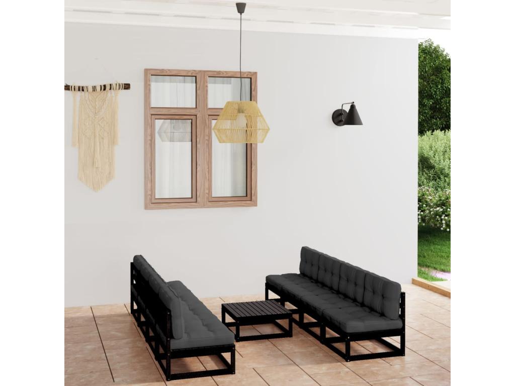 Salon de jardin 9 pièces avec coussins Bois de pin massif OPHU57194