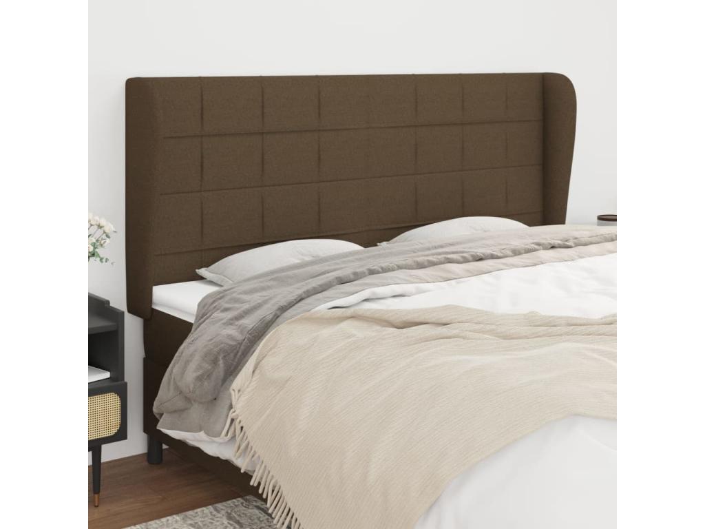Tête de lit avec oreilles Marron foncé 163x23x118/128 cm Tissu EGCA05565