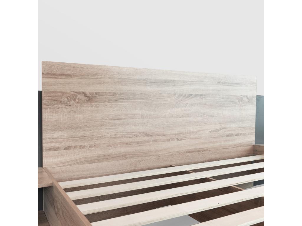 Lit double 160x200cm en bois massif - avec 2 tables de chevet Zensova à Zensova - Naturel AHKM93683