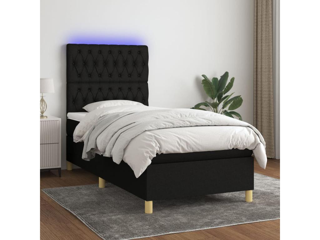 Sommier à Dormeva de lit et matelas et LED Noir 100x200 cm Tissu IWZZ82166