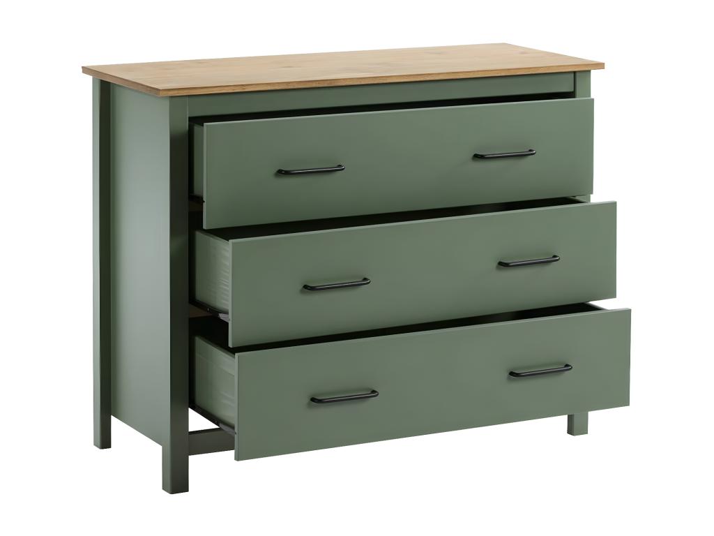Dormeva - Commode 3 Tiroirs Bois Ciré coloris Vert QLSC45702