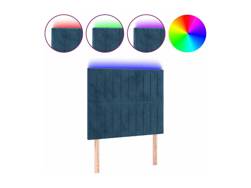 Tête de lit à LED Bleu foncé 100x5x118/ 128 cm Velours FVKL59292
