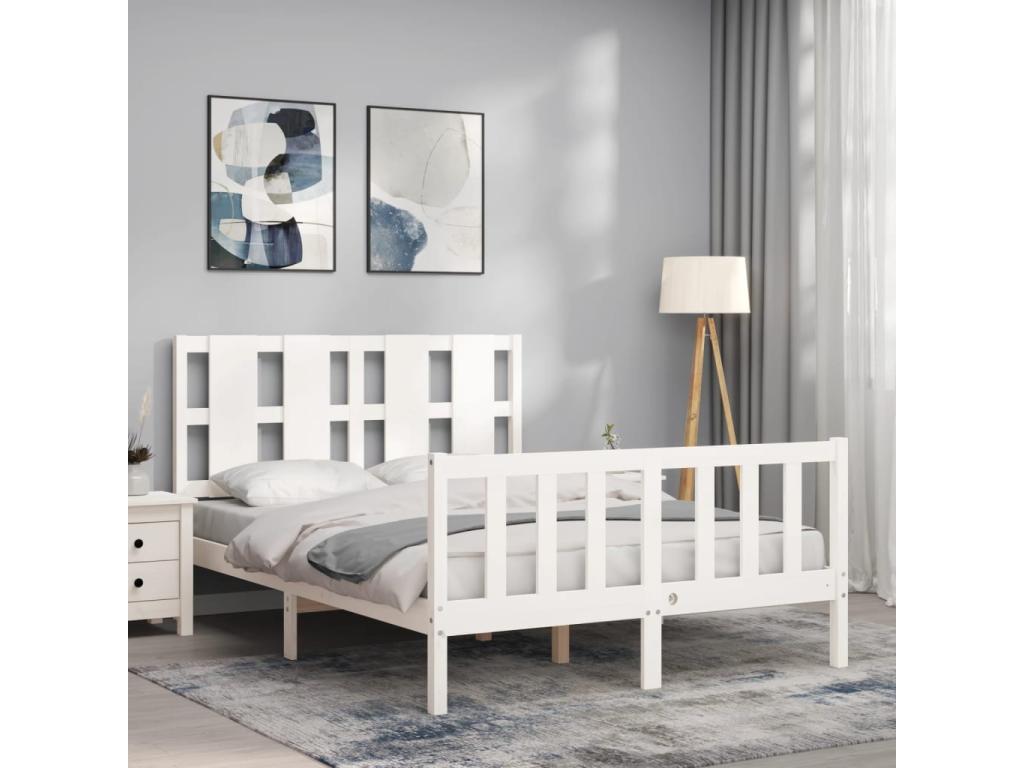 Cadre de lit avec tête de lit blanc 120x200 cm bois massif VCXW64394