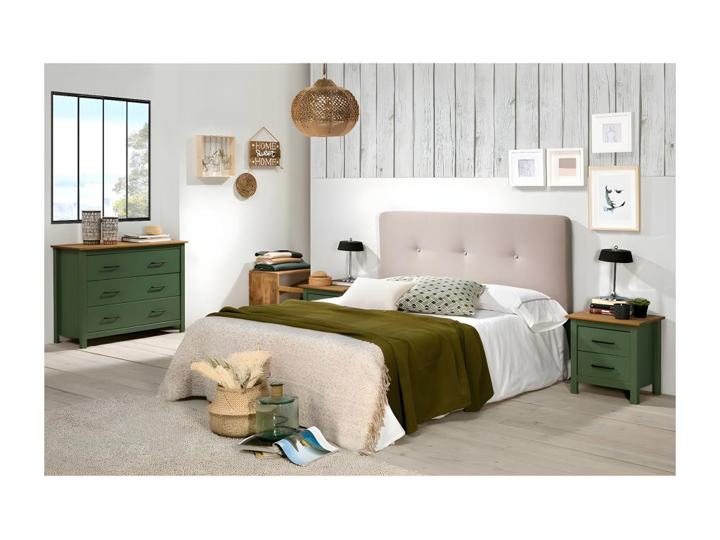 Dormeva - Commode 3 Tiroirs Bois Ciré coloris Vert QLSC45702