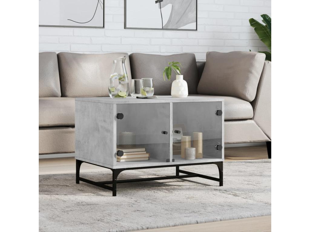 Table basse avec portes en verre gris béton 68.5x50x50 GKHP20761