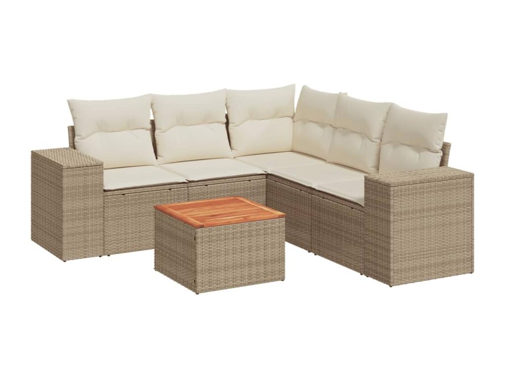 Salon de jardin avec coussins 6 pcs beige résine tressée YHLA52458