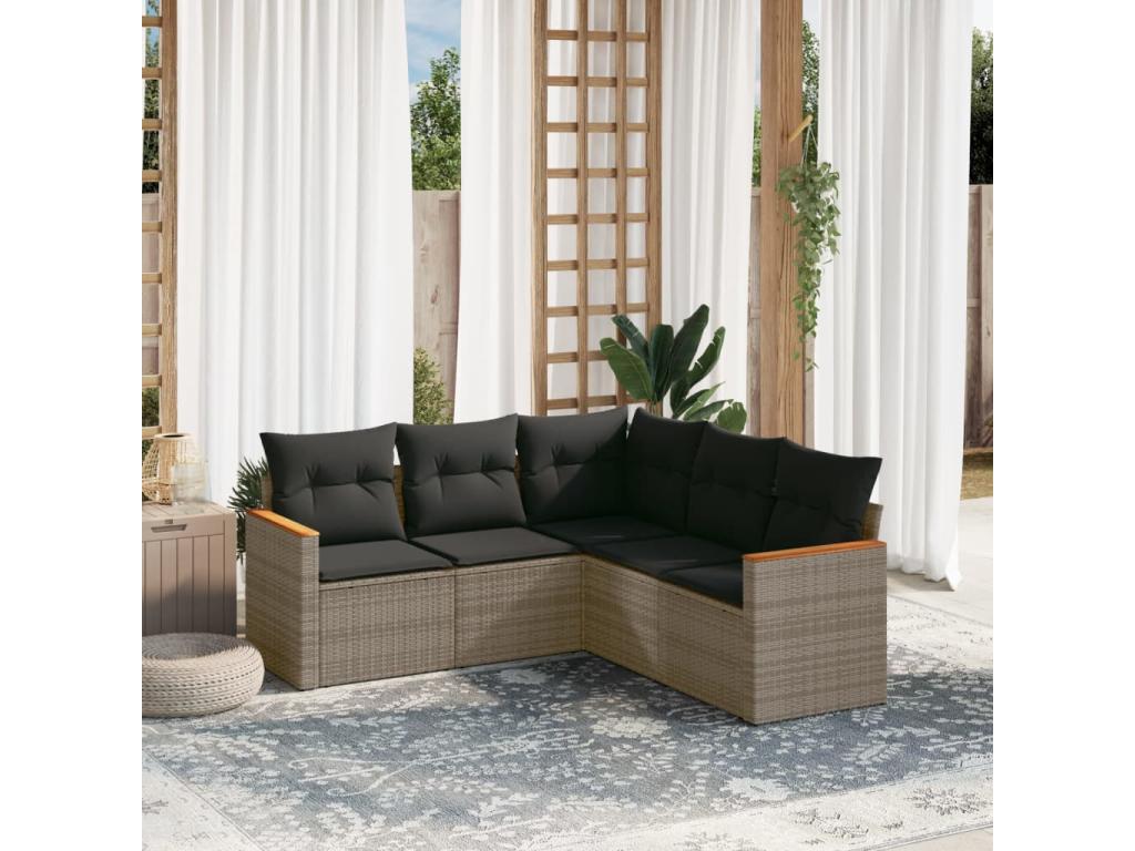 Salon de jardin 5 pcs avec coussins gris résine tressée ANUP83412