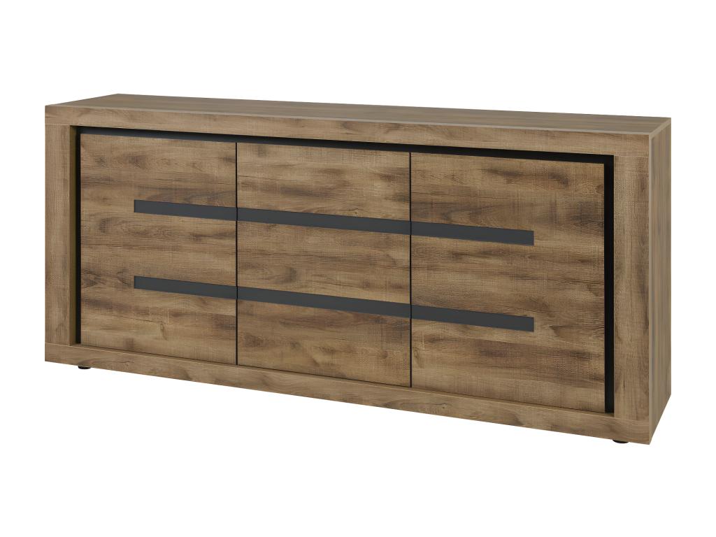Dormeva - Buffet 3 Portes Aspect Bois Finition Dormeva et Noir avec Eclairage Leds OWPJ71503