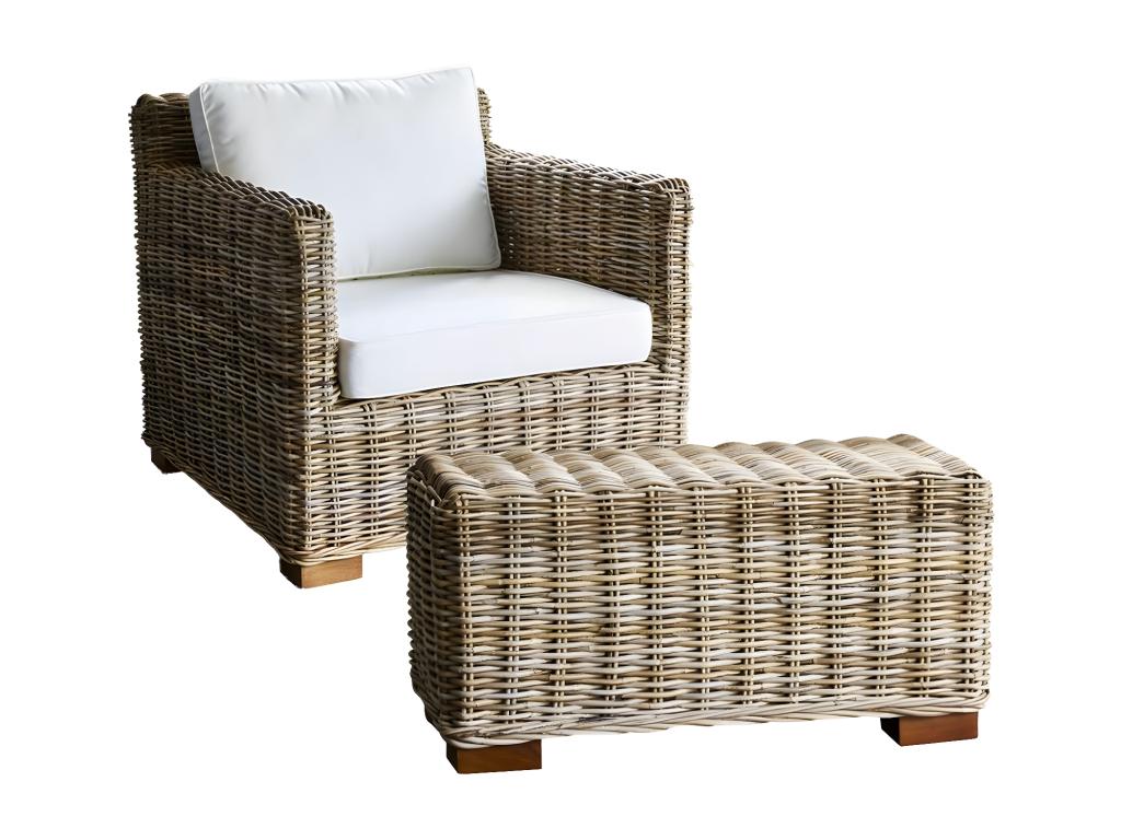 Fauteuil de jardin en Dormeva naturel avec pouf TTMQ16649