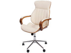 Chaise de bureau Dormeva-H39 fauteuil pivotante bois courbé aspect noyer similicuir - beige-crème HMUM38890