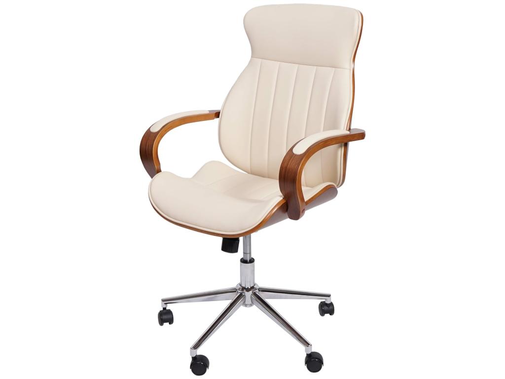 Chaise de bureau Dormeva-H39 fauteuil pivotante bois courbé aspect noyer similicuir - beige-crème HMUM38890