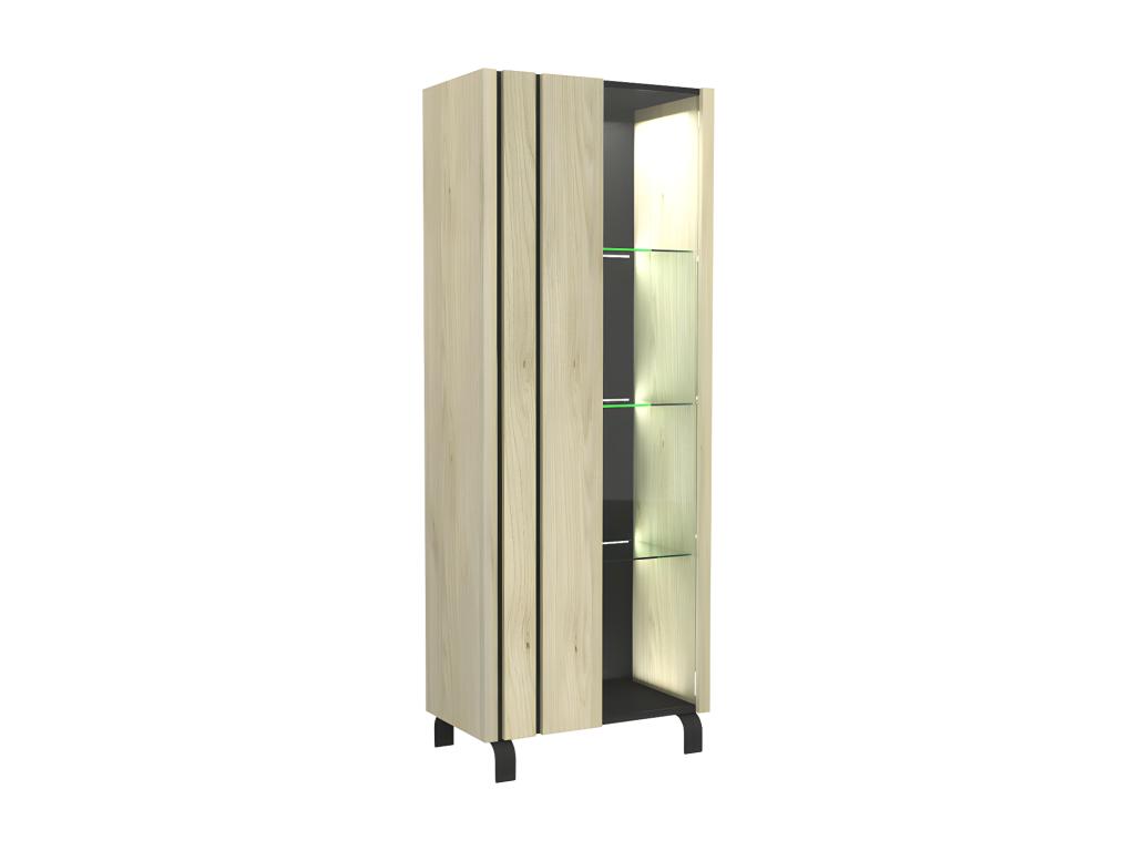 Vitrine 1 porte à LEDs Chêne clair/Ardoise - Dormeva EXUV15045