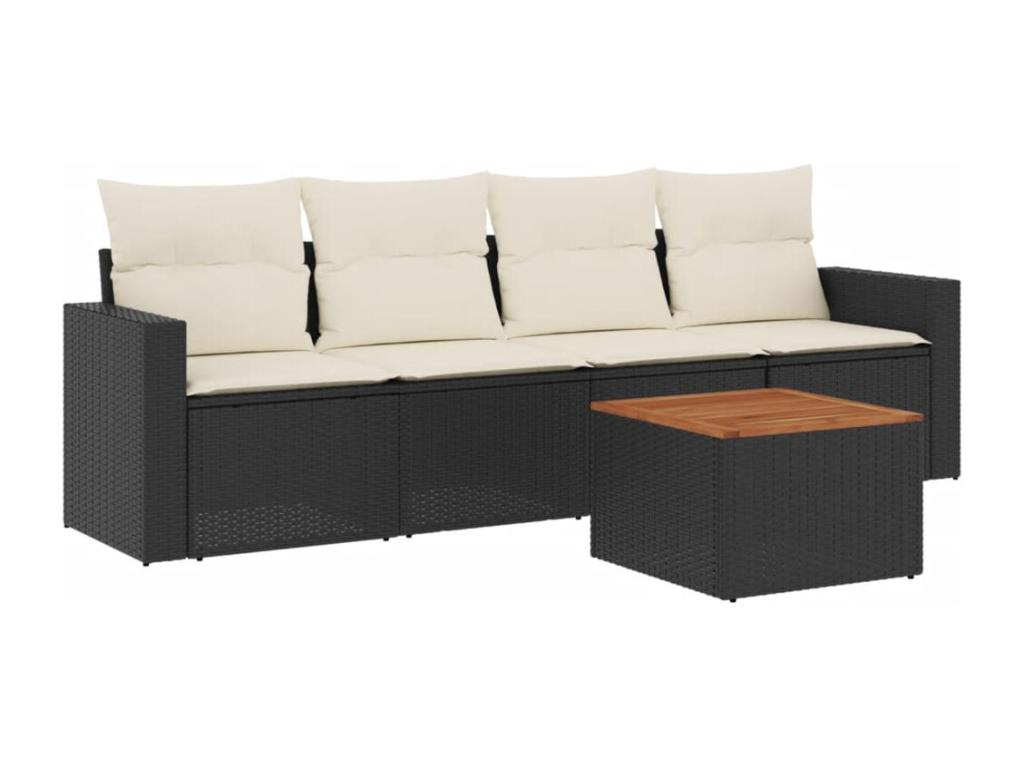 Salon de jardin 5 pièces avec coussins noir résine tressée KHNY59323