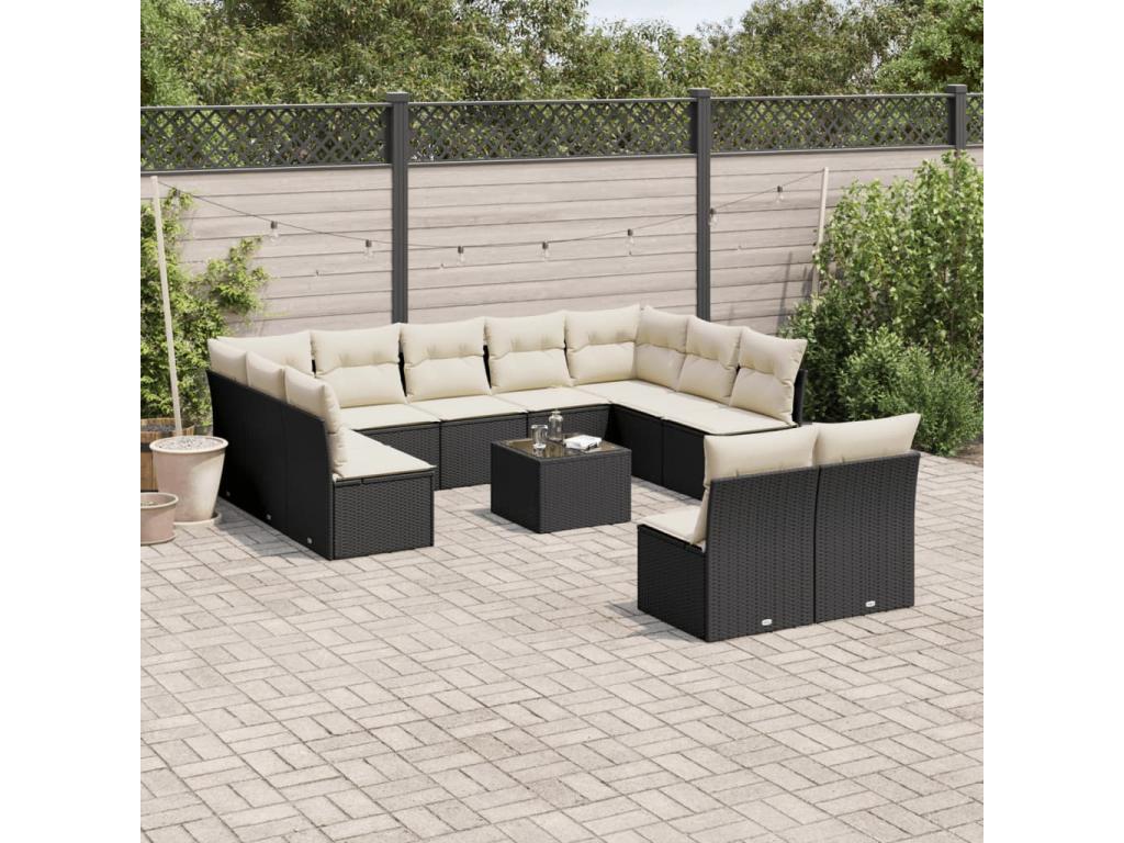 Salon de jardin 12 pcs avec coussins noir résine tressée XVSV24938
