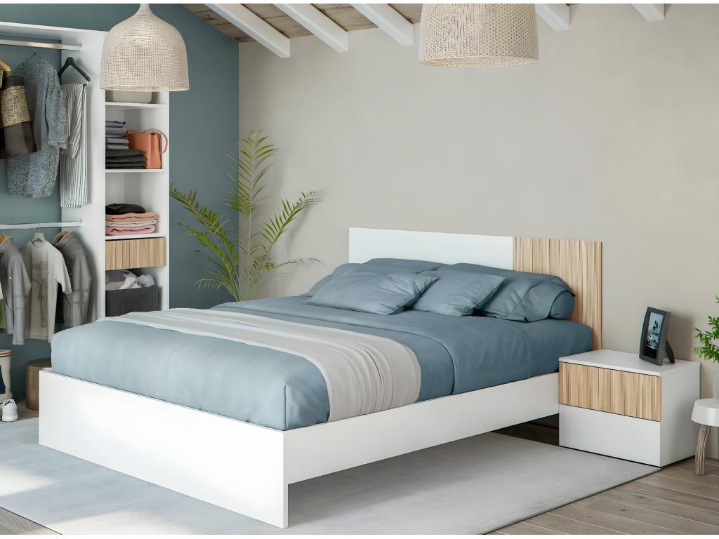 Tête de lit Dormeva Tête de lit avec 2 tables de chevet Ensemble chambre à coucher 266x34h89 cm Blanc et Chêne GAQF03413