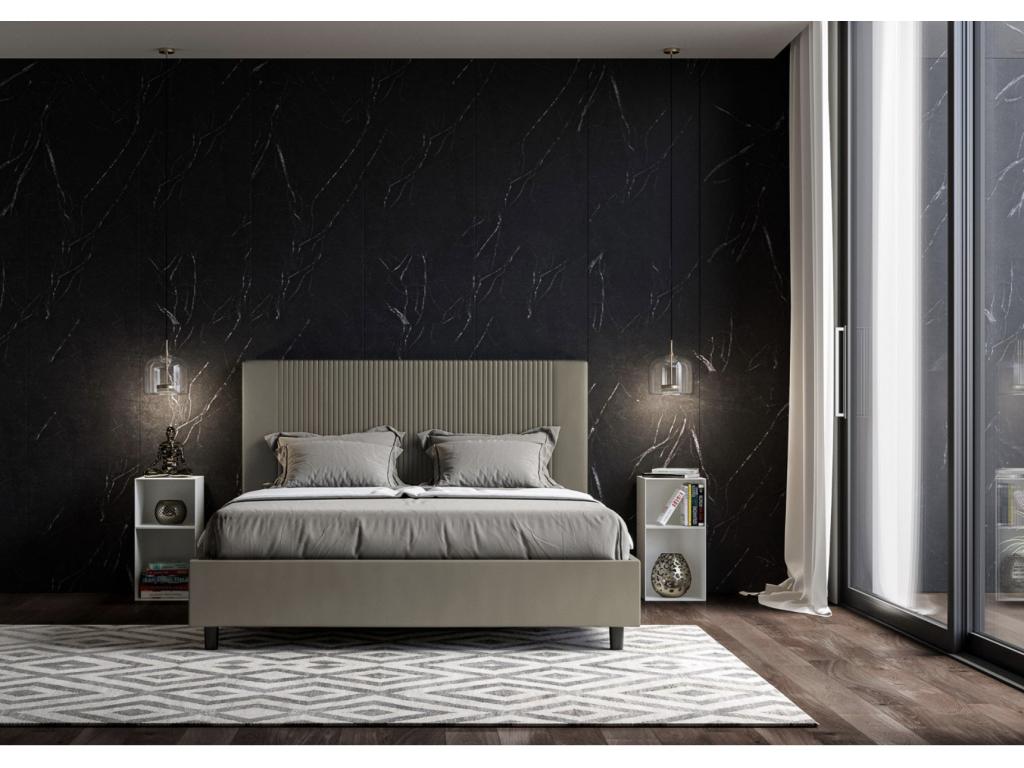 Lit moderne avec tête de lit rayures verticales matelassé simili cuir Zensova-Couleur Marron-180x200-Option Avec Zensova WHZN08641