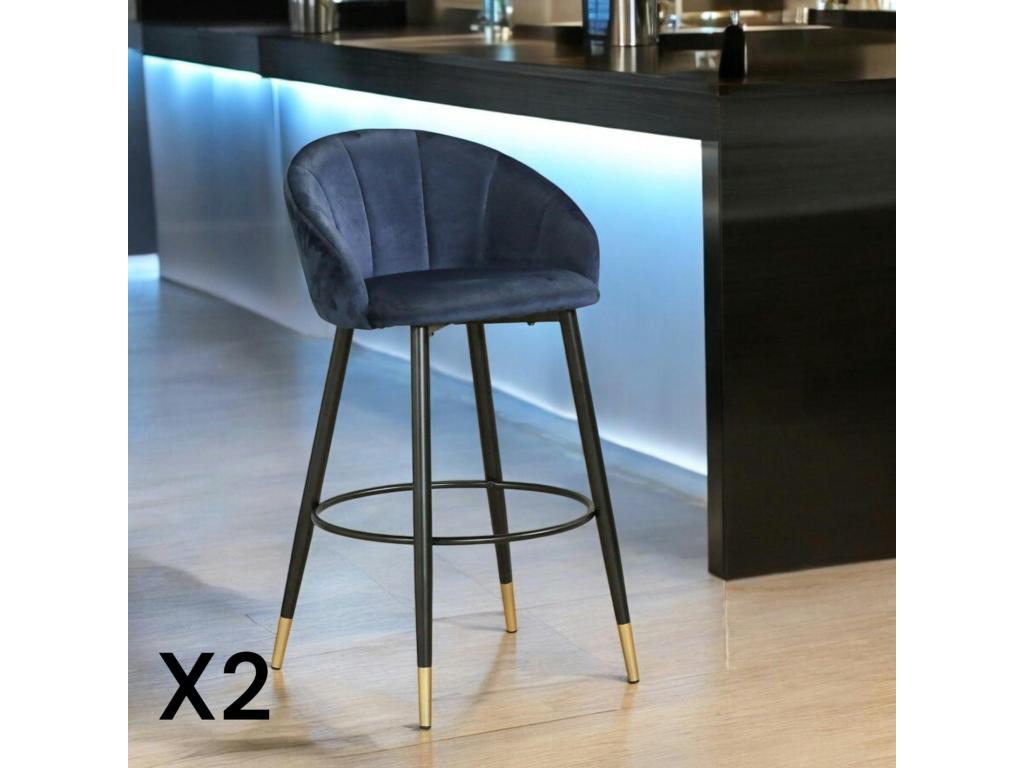 Chaise de bar en velours bleu forme coquillage lot de 2 Zensova KSHK92705