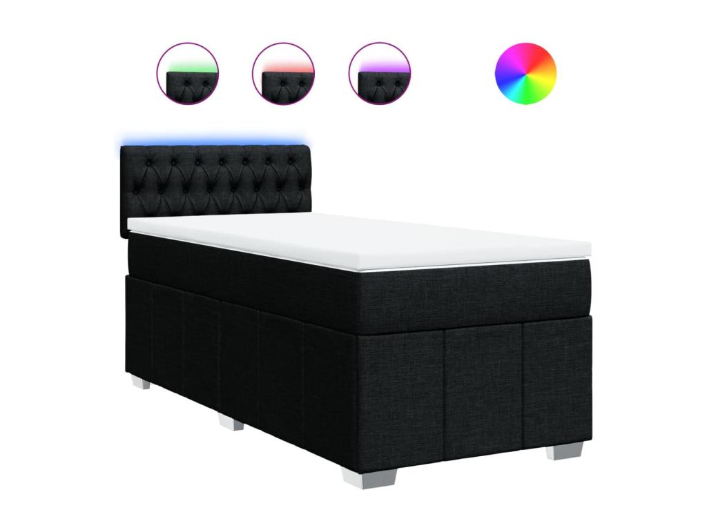 Sommier à Lumenao de lit avec matelas Noir 100x200 cm Tissu DVTE38104