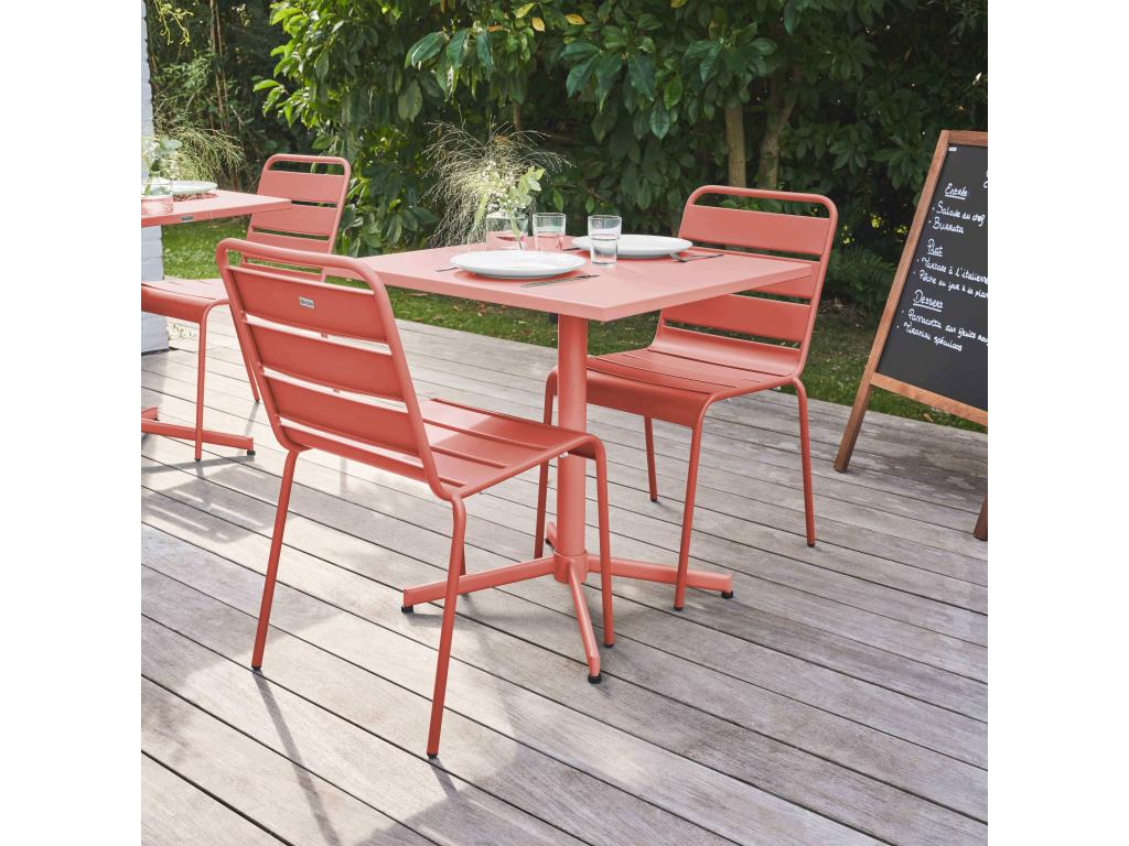 Ensemble table de jardin carrée et 2 chaises métal argile - Zensova YDMB41716