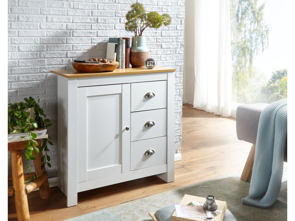 blanc / chêne 79x81x35 cm commode commode à tiroirs LTSV46284