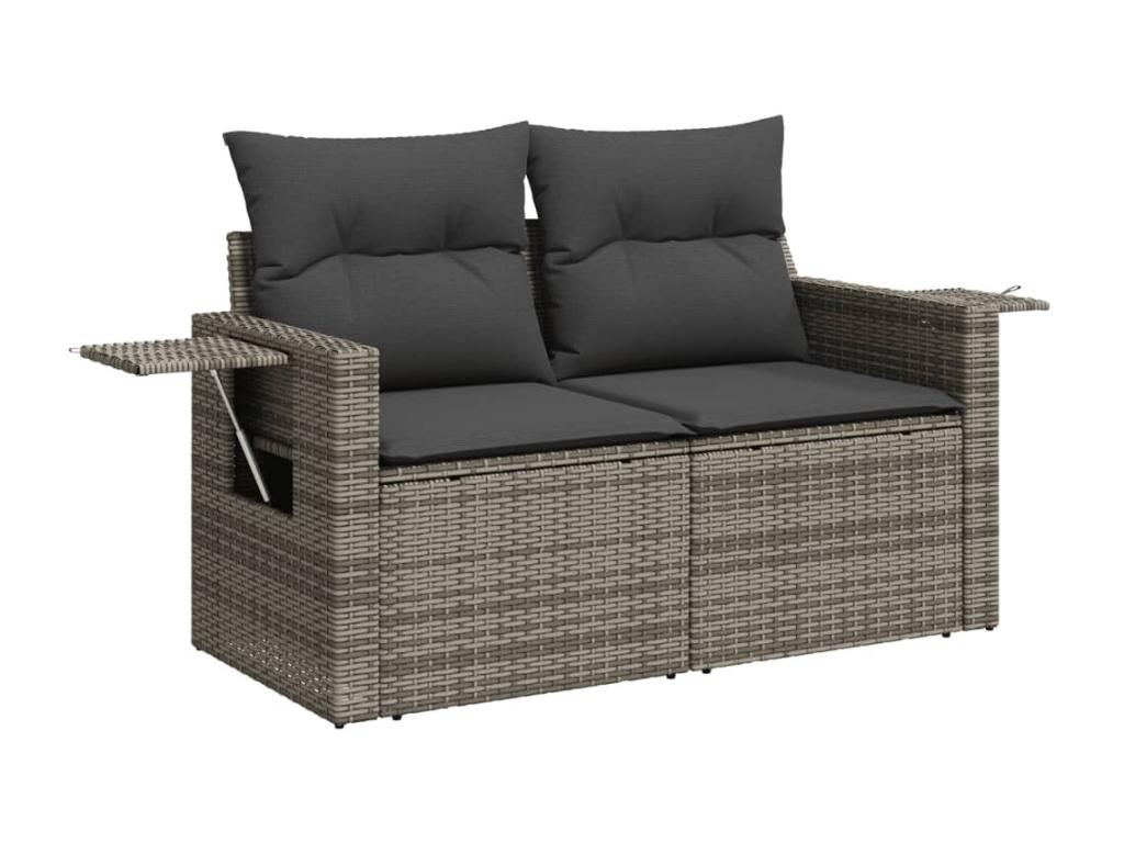 Salon de jardin 9 pcs avec coussins gris résine tressée XRIT67322