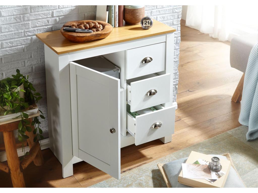 blanc / chêne 79x81x35 cm commode commode à tiroirs LTSV46284