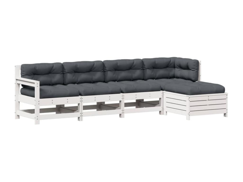 Salon de jardin 5 pcs avec coussins blanc bois massif de pin RTFM73452