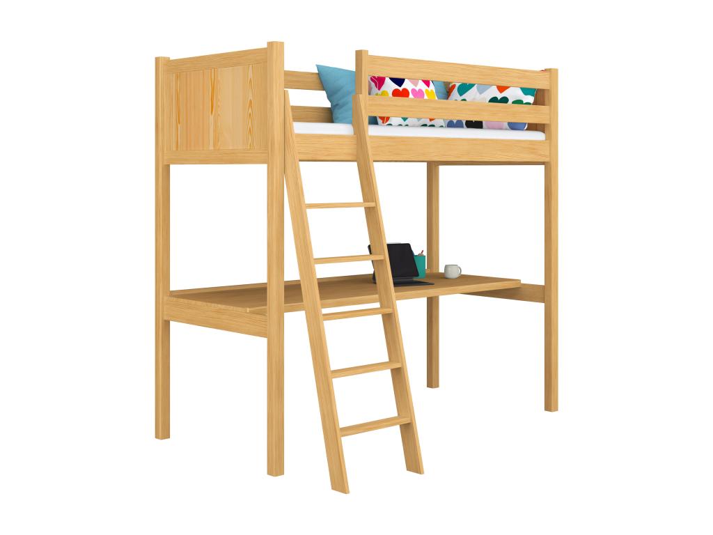 Lit mezzanine en bois - avec bureau N04 Pin Naturel 120x180 JHQU27092