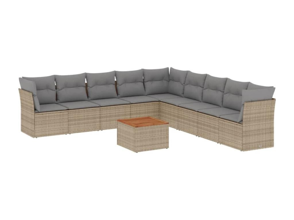 Salon de jardin avec coussins 10 pièces beige résine tressée TIJV54610