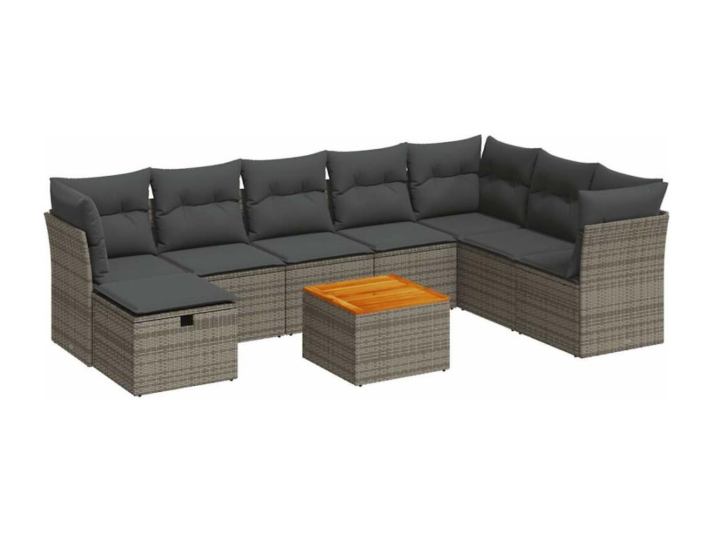 Salon de jardin 9 pièces avec coussins gris résine tressée KLRH11691