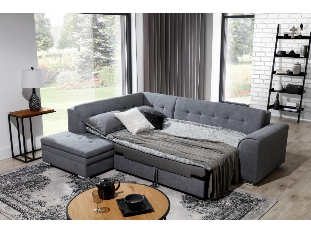Canapé convertible angle droit tissu gris clair et simili noir Dormeva 260cm FWLP32218