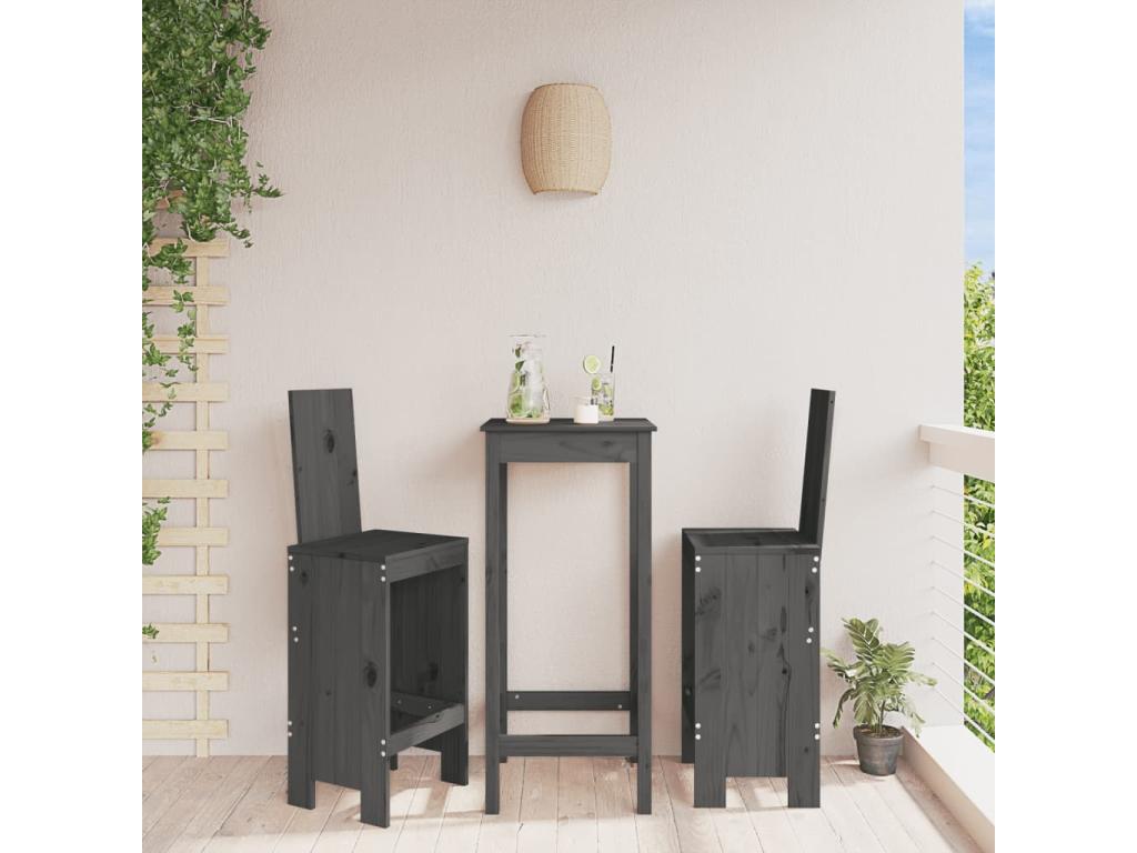 Tabourets de bar 2 pièces gris 40x42x120 cm bois massif de pin CFMW72090