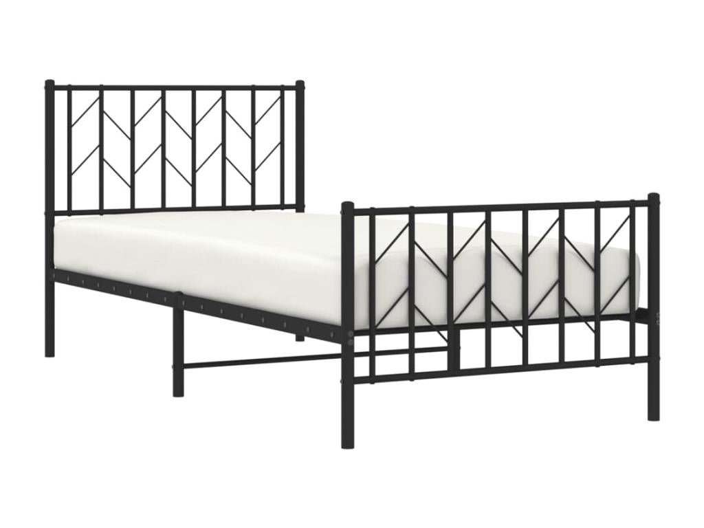 Cadre de lit métal avec tête de lit/pied de lit noir 90x190 cm WZHO59867