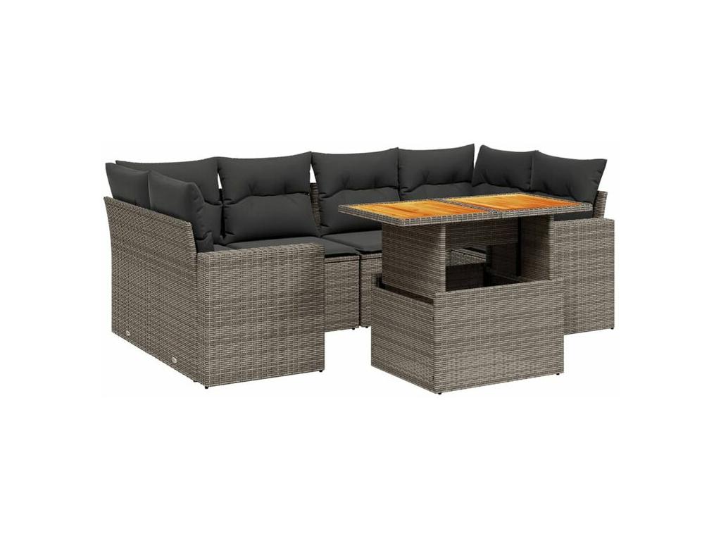 Salon de jardin avec coussins 7 pcs gris résine tressée OJUN58581
