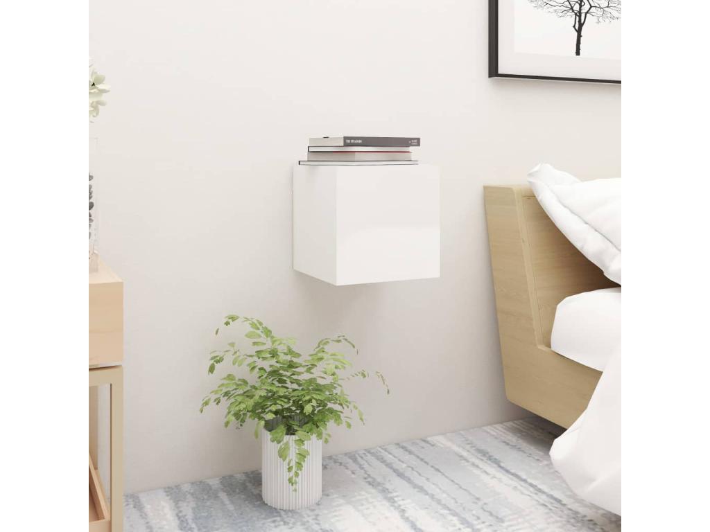 Table de chevet Blanc brillant 30,5x30x30 cm Bois d'ingénierie QADS61050