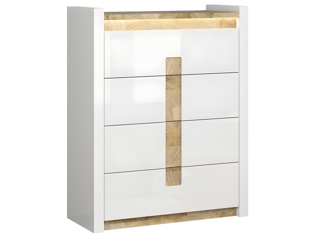 Commode 4 tiroirs avec LED Dormeva Blanc laqué et Bois CIKK94105