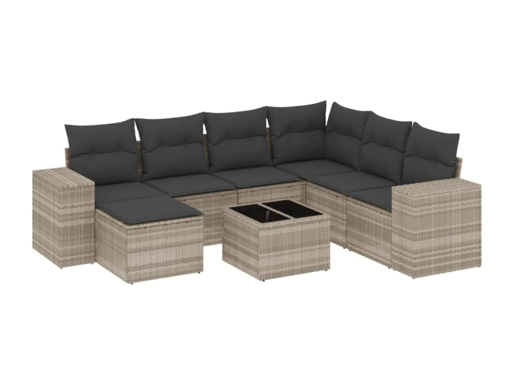 Salon de jardin 8 pièces avec coussins gris clair résine tressée FELH78653