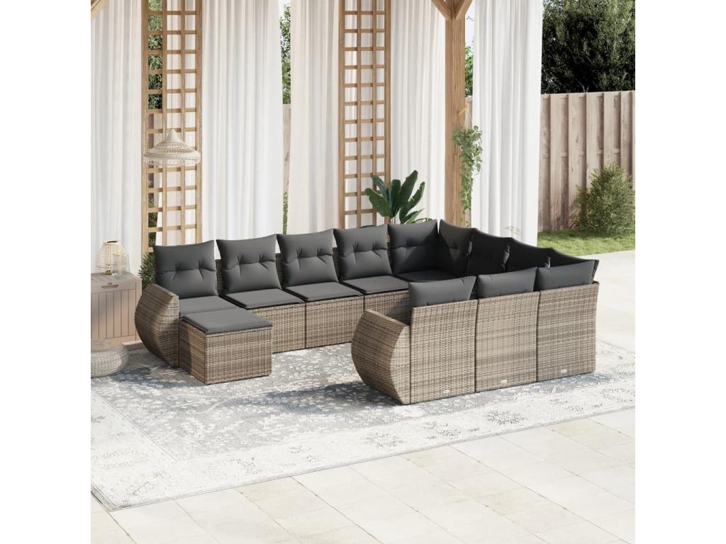 Salon de jardin 11 pcs avec coussins gris résine tressée XYAM54215