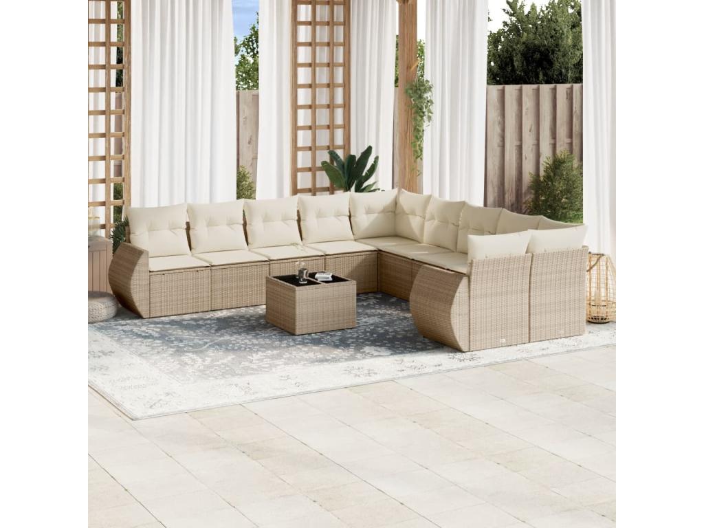 Salon de jardin 11 pièces avec coussins beige résine tressée BFKO02439