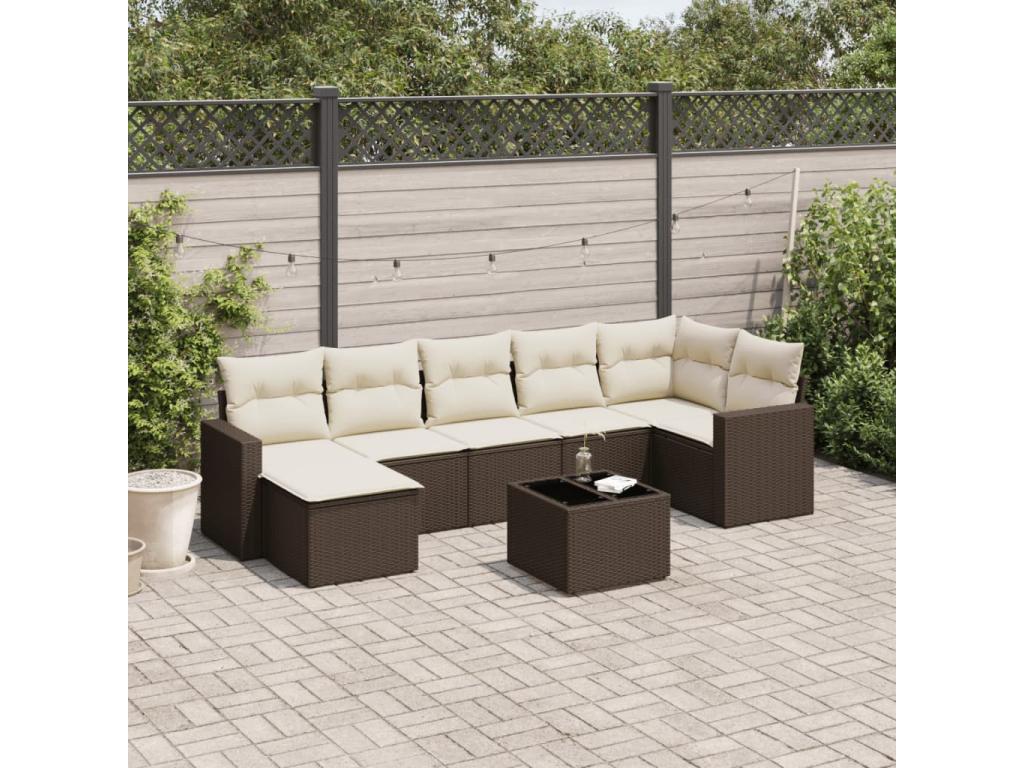 Salon de jardin 8 pcs avec coussins marron résine tressée OGZC52733