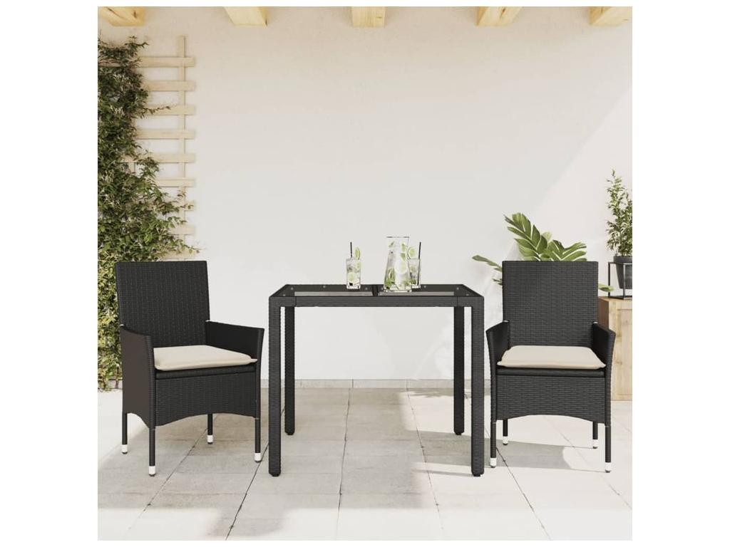 Ensemble à manger de jardin et coussins 3 pcs Zensova rotin verre LPDL75691