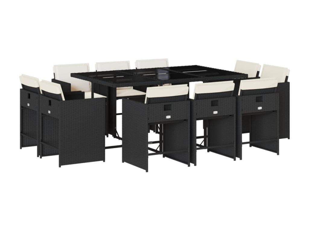 Ensemble à manger de jardin 11 pièces coussins noir résine tressée CLCT38649