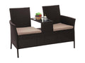 Banc avec table en polyrotin Zensova-E24 banquette de jardin meuble de jardin 132cm - coussin marron WEZV36998