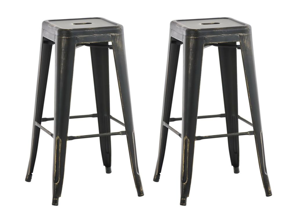 Lot de 2 Tabouret de bar - Métal / Blanc - Noir-Or - Dormeva OOOG57905