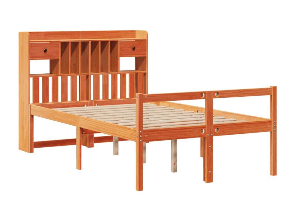 Lit bibliothèque sans matelas cire marron 120x190cm pin massif MHCS34700