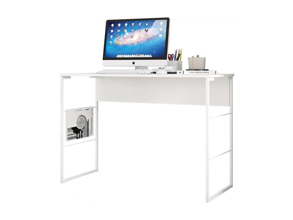 Bureau Blanc 120 cm Pieds Métalliques ROXQ27085