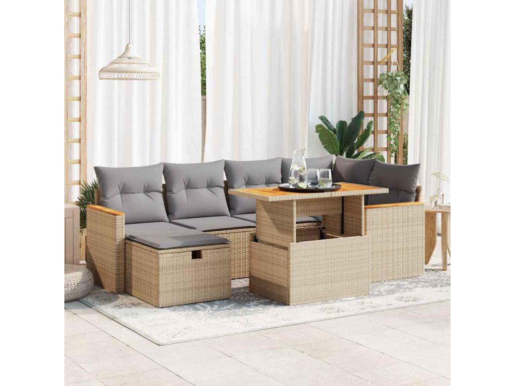 Salon de jardin avec coussins 8 pièces beige résine tressée CAJG27676